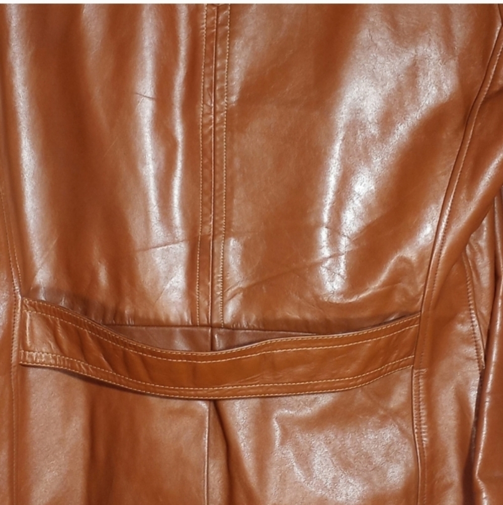 Vintage Leather William Barry 70s Wide Lapel Western Yoke Chocolate Brown Coat L - Picture 6 of 12